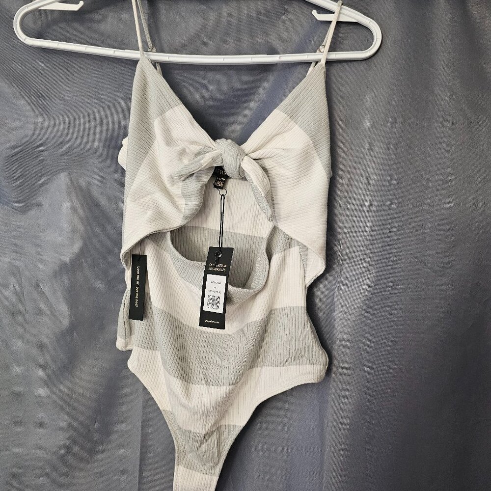 NEW  AFRM  RIBBED AND STRIPE TIE BODYSUIT